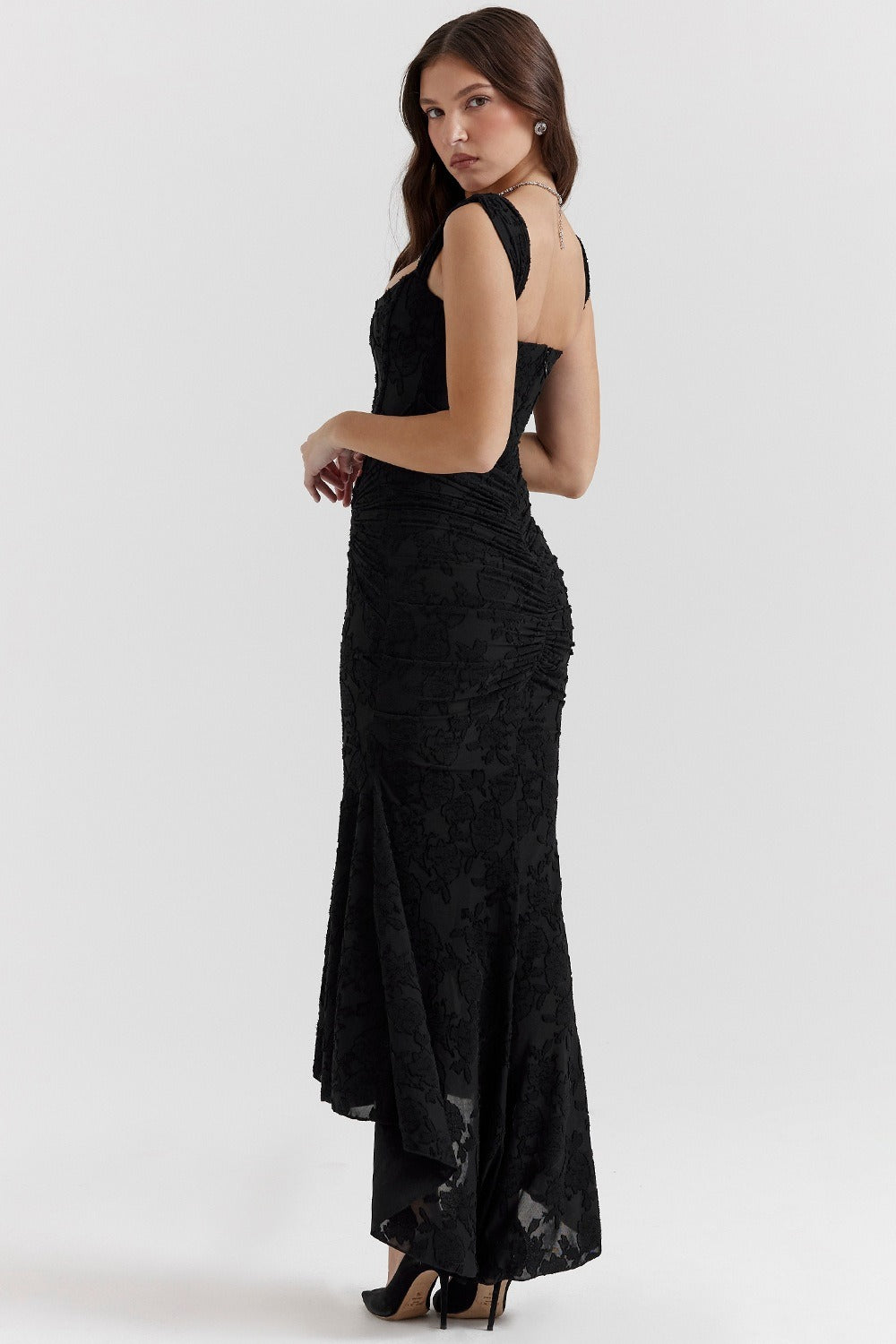 Jacquard Square Neck Corset Ruched Mermaid Gown 28