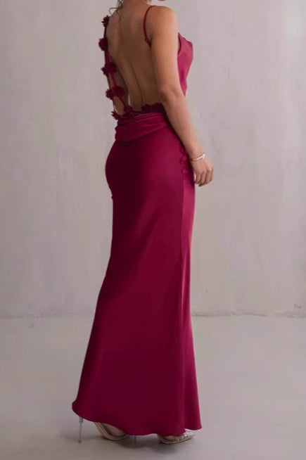 Satin Cowl Neck Spaghetti Strap Bias Cut Bodycon Maxi Dress - View 5