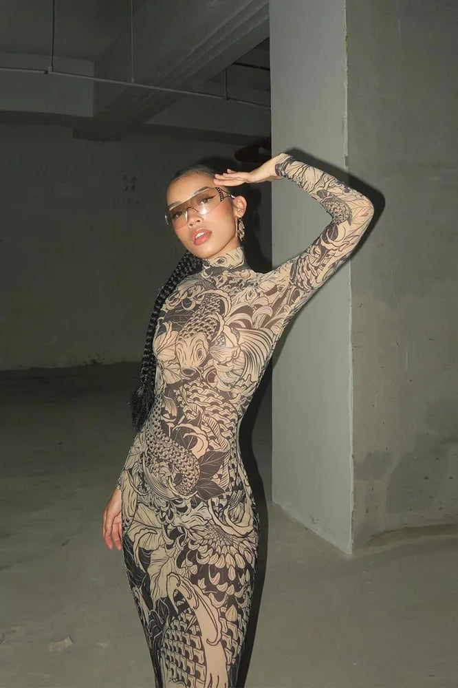 Weird Puss Mesh Print Maxi Dress - View 4