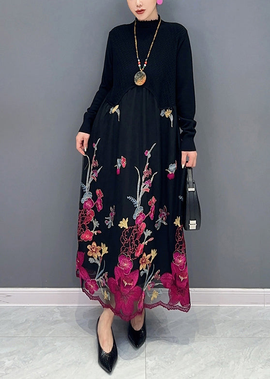 Faux Two-Piece Mock Neck Long Sleeve Floral Maxi Dress