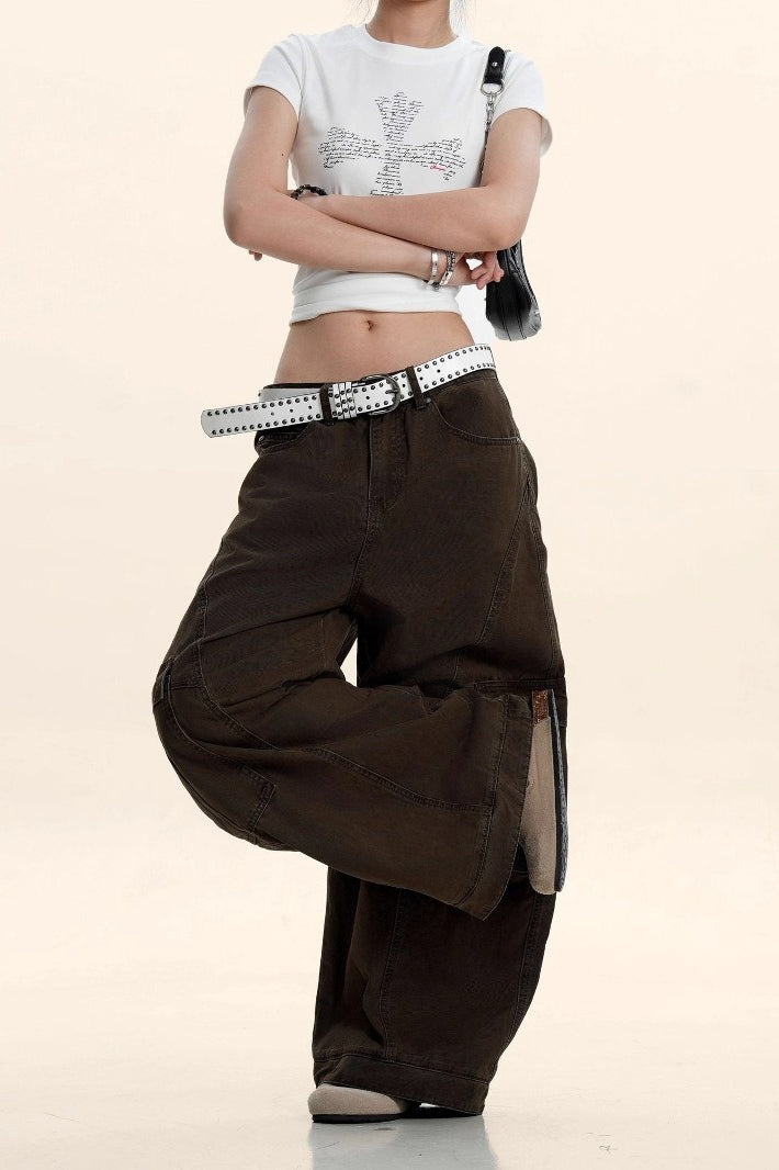 Vintage Deconstructed Curved Blade Slimming Cargo Pants
