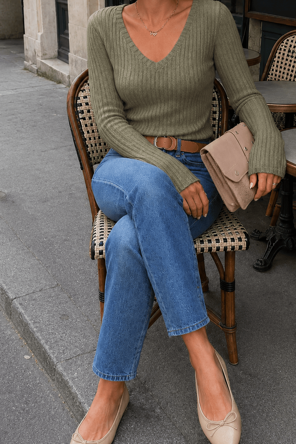 Deep V-Neck Ribbed Top