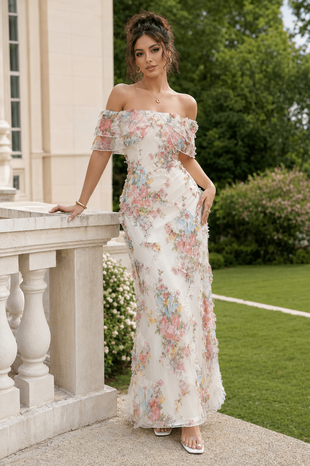 Off-the-Shoulder Bodycon Floral Dress