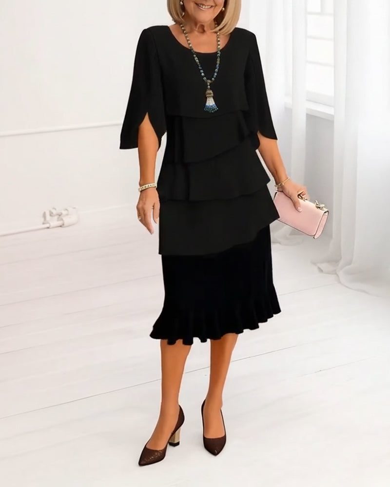Round Neck Half Sleeve Tiered Ruffle Midi Dress 3
