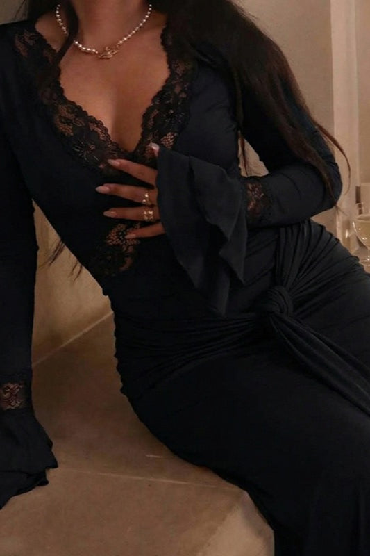 Deep V-Neck Lace Maxi Dress