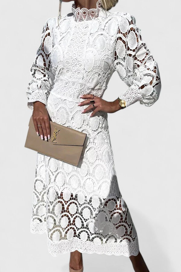 Crochet Lace High Neck Long Sleeve Maxi Dress 2