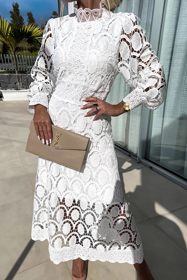 Crochet Lace High Neck Long Sleeve Maxi Dress 7