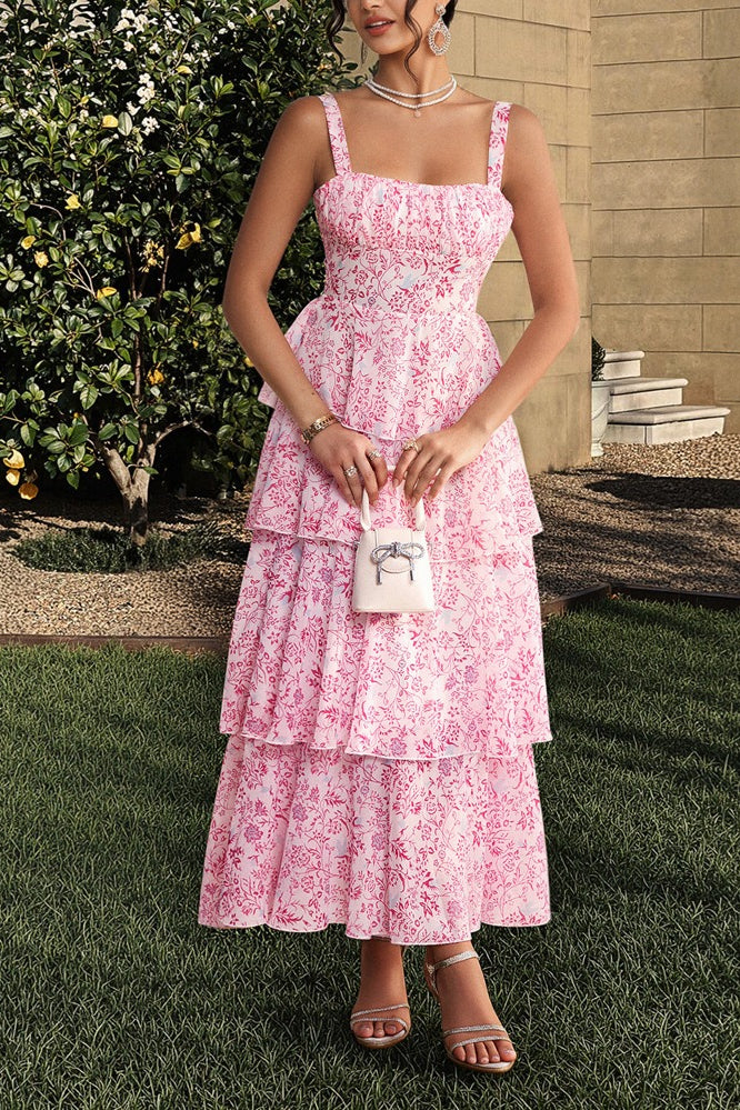 Chiffon Strap Maxi Floral Dress - View 4