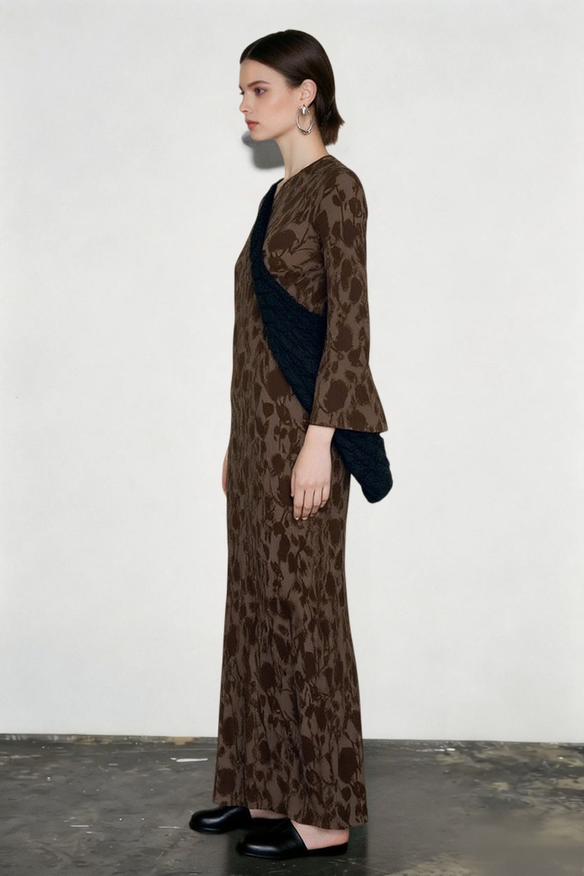 Floral Print Boat Neck Long Sleeve A-Line Maxi Dress - View 5