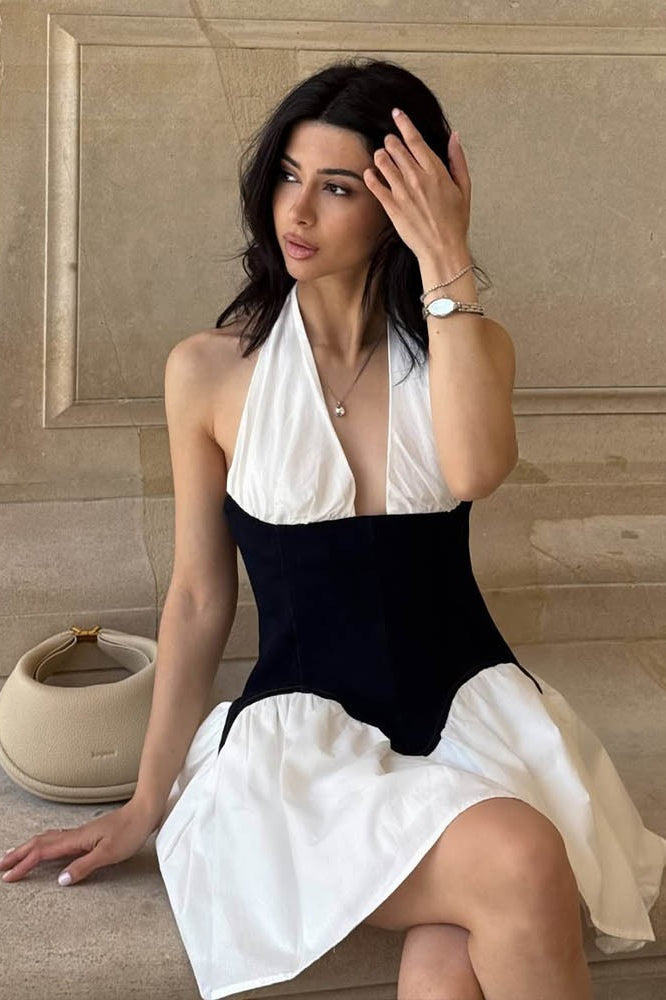 Halter Deep V-Neck Bodycon Mini Dress