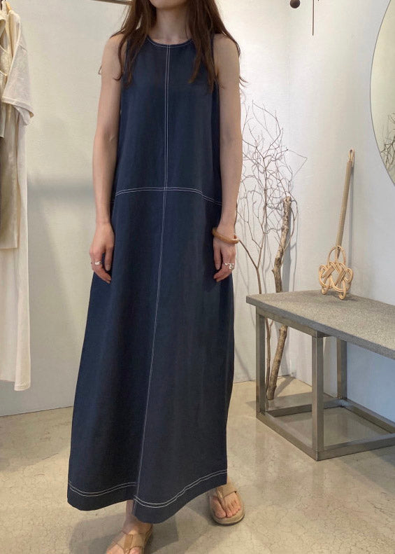 Contrast Topstitch Sleeveless Round Neck Shift Maxi Dress - View 2