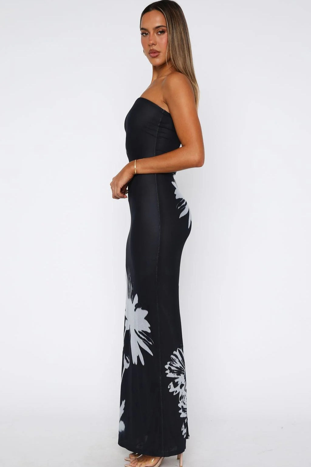 Floral Print Strapless Tube Bodycon Maxi Dress 3