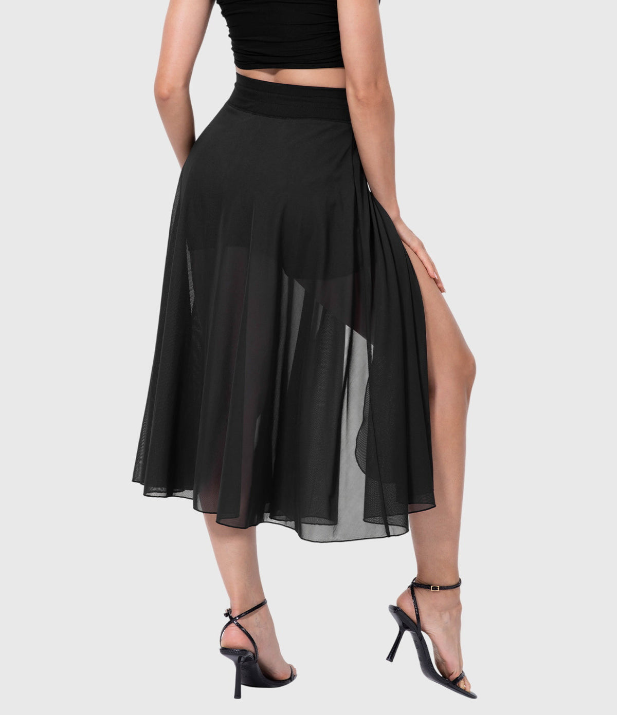 High Waist Drawstring Front Slit A-Line Midi Skirt 19