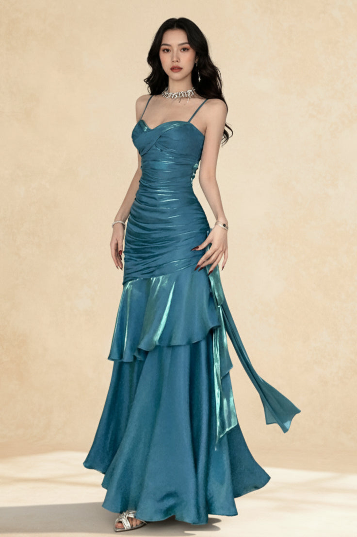 Satin Ruffle Trim Party Dress - View 4