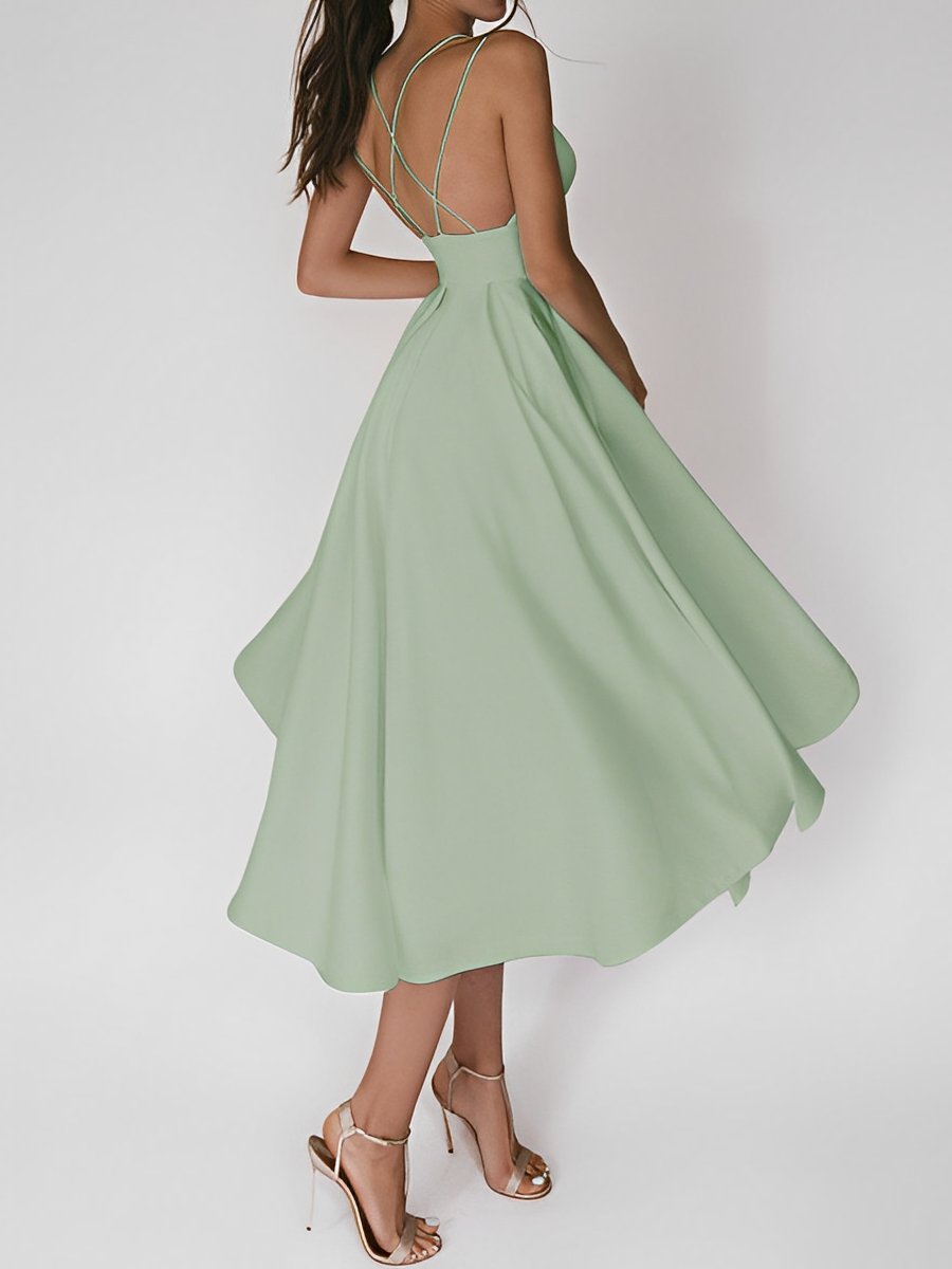 Spaghetti Strap Cross Back Fit and Flare A-Line Midi Dress - View 4