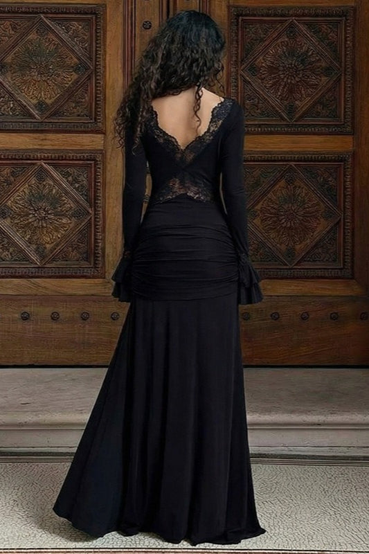 Deep V-Neck Lace Maxi Dress