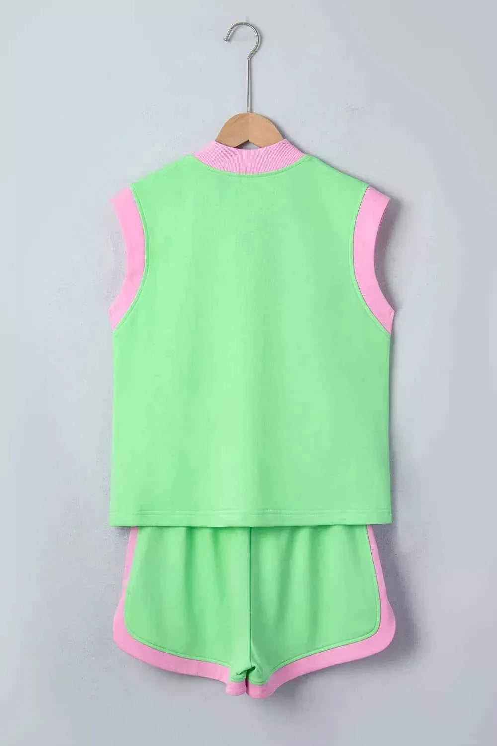 Color Block Accent Half Zip Top Shorts Set