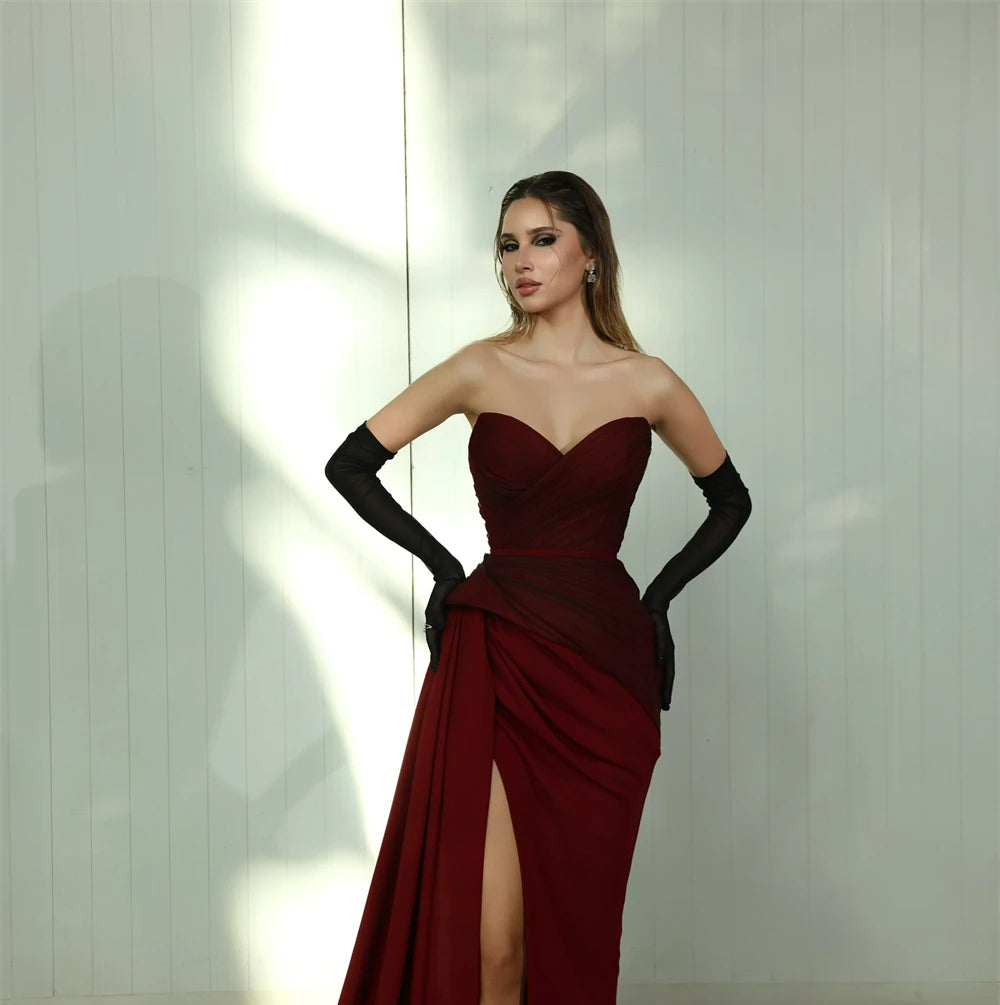 Strapless Sweetheart Ruched High Split Mermaid Prom Gown - View 2