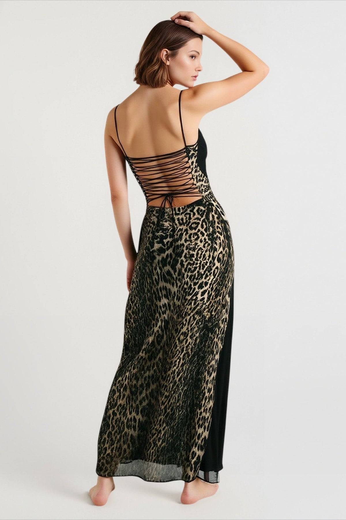 Mesh Patchwork Backless Midi Dress - View 2