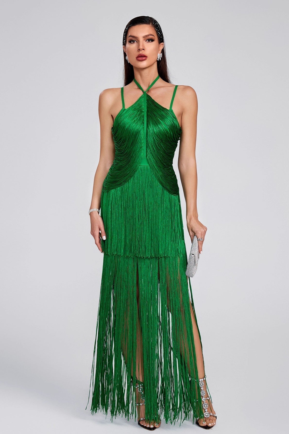 Halter Sling Maxi Fringe Hem Cocktail Dress - View 6