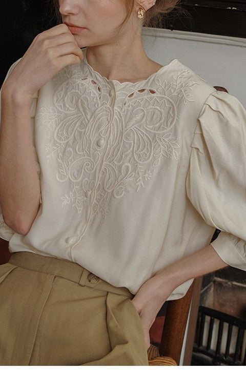 Unique Embroidered Sheer Blouse