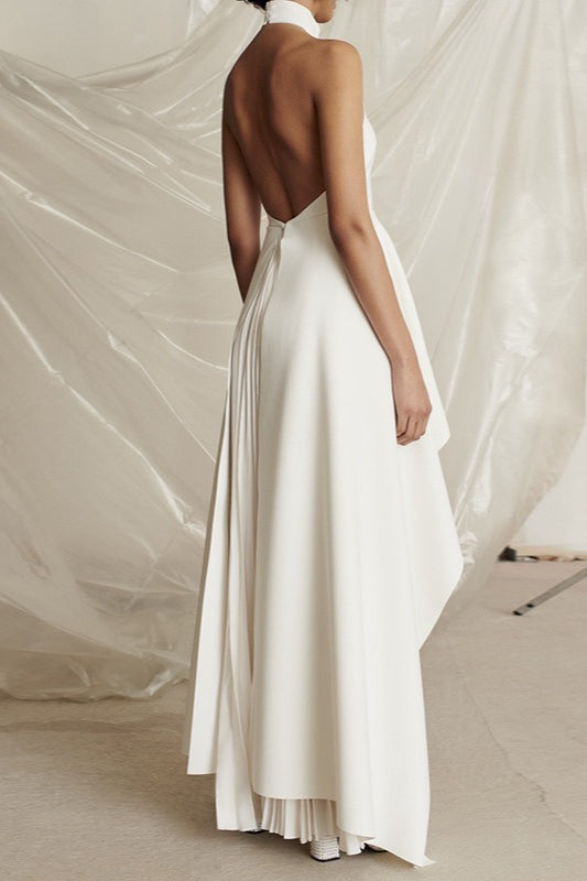 Halter Neck High Low Peplum Pleated Maxi Dress 4