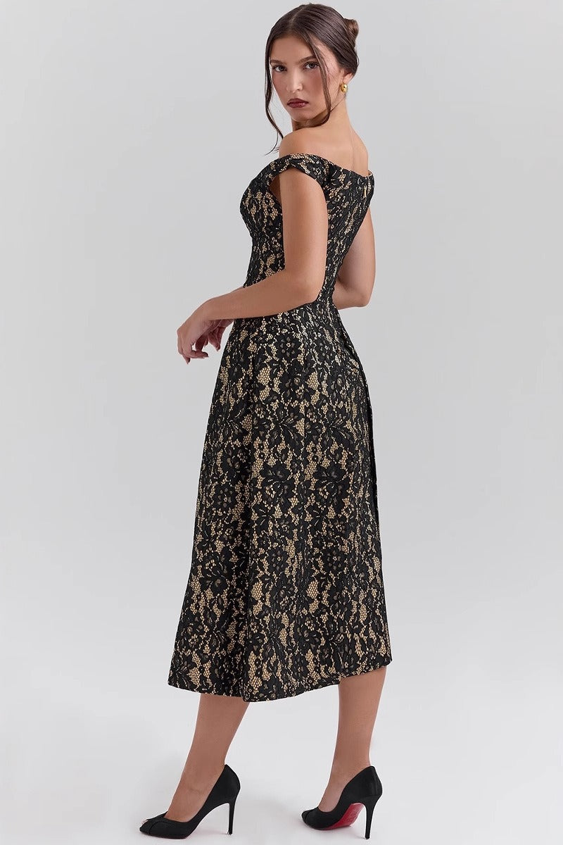 Chic Off Shoulder Backless Slim Waist Printed Cocktail Dress - View 3