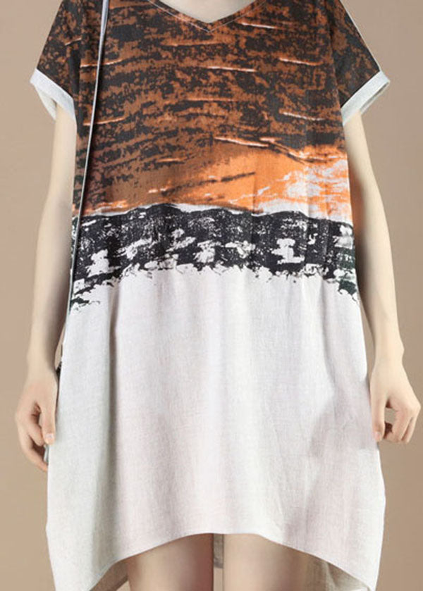 Colorblock Patchwork V-Neck Short Sleeve Asymmetric Hem Midi Dress - View 5