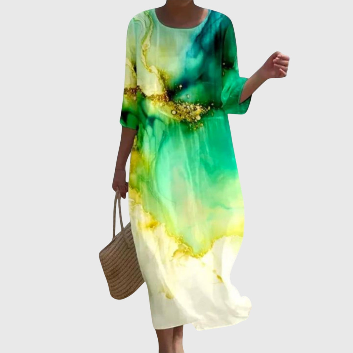 Rose Floral Round Neck Half Sleeve Maxi Dress 7