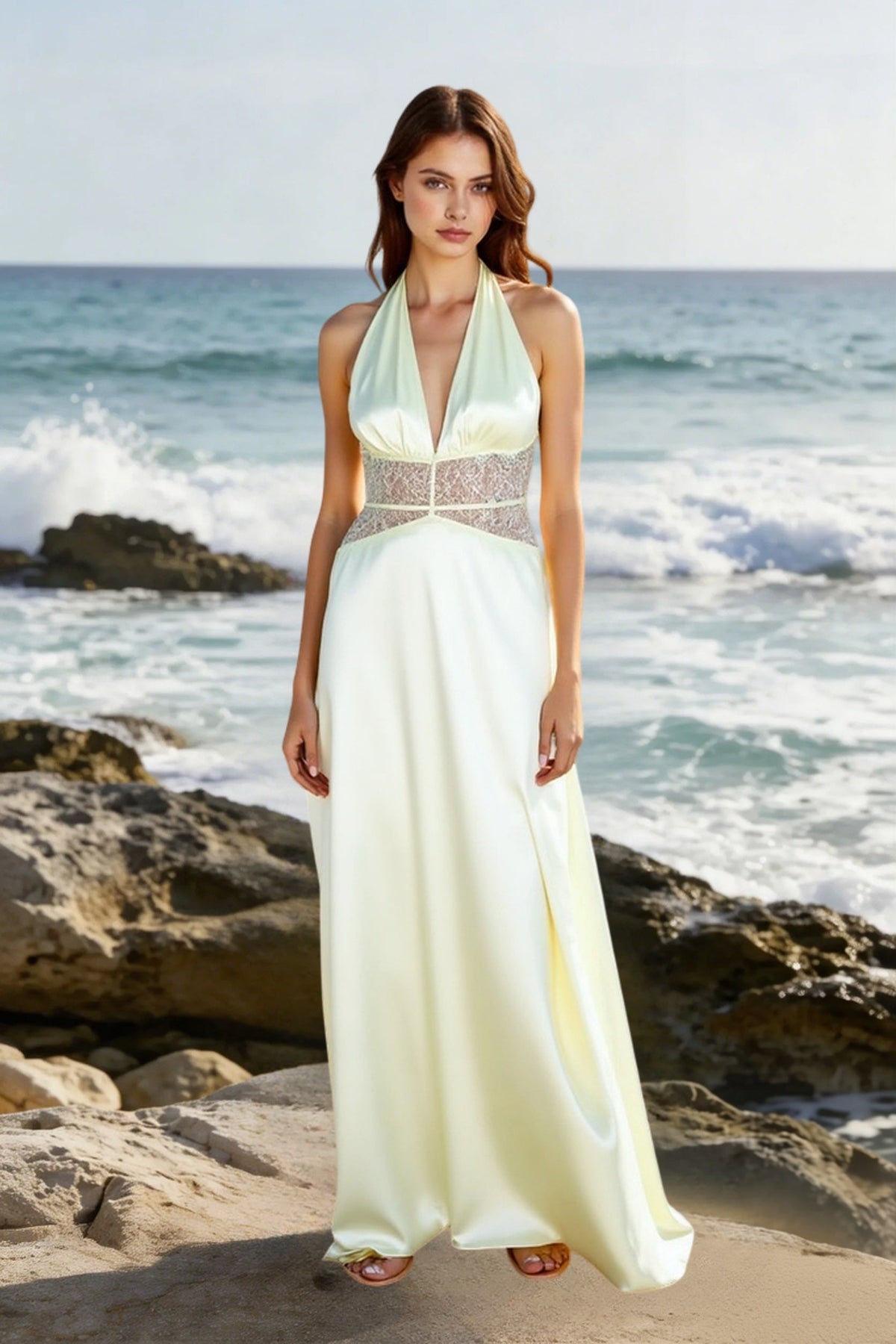 Halter-Neck Satin Dress
