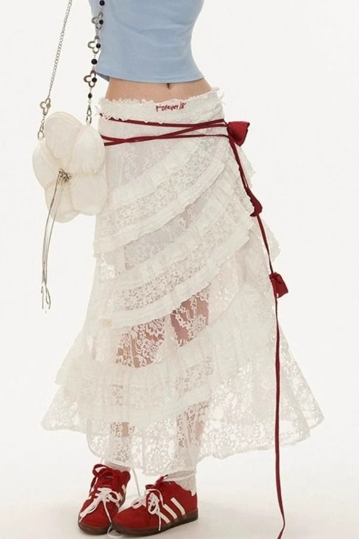 American Retro Sheer Lace Bodycon Skirt