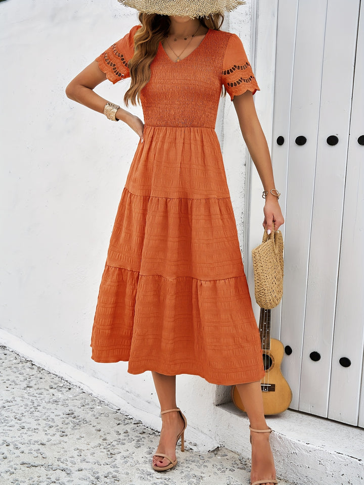 Cristina Statement a Line Short Sleeved Lace Maxi Dress - View 2