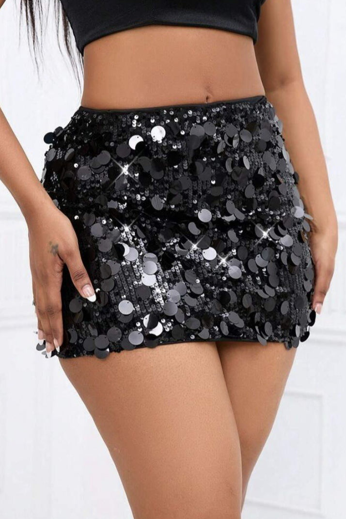 Sequin Pleated Denim Mini Skort