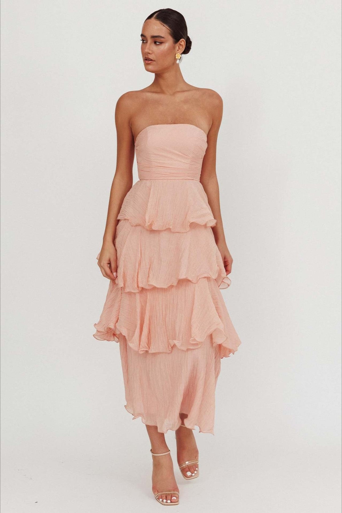 Strapless Tiered Ruffle Fit and Flare Midi Dress - View 22