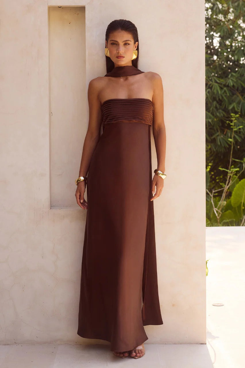 Satin Strapless Ruched Draped Slim Maxi Prom Dress - View 3