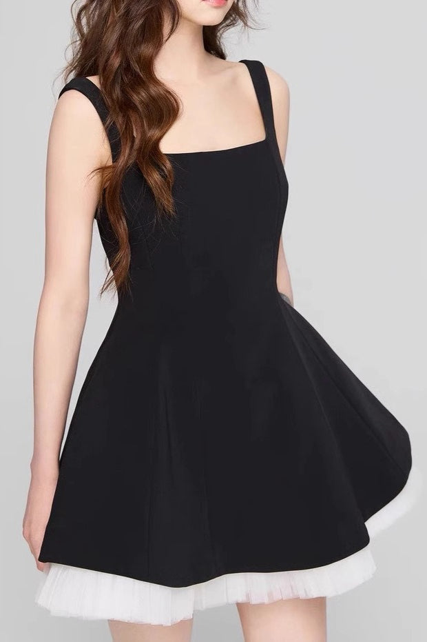 Square Neck Mesh Panel Mini Dress - View 6