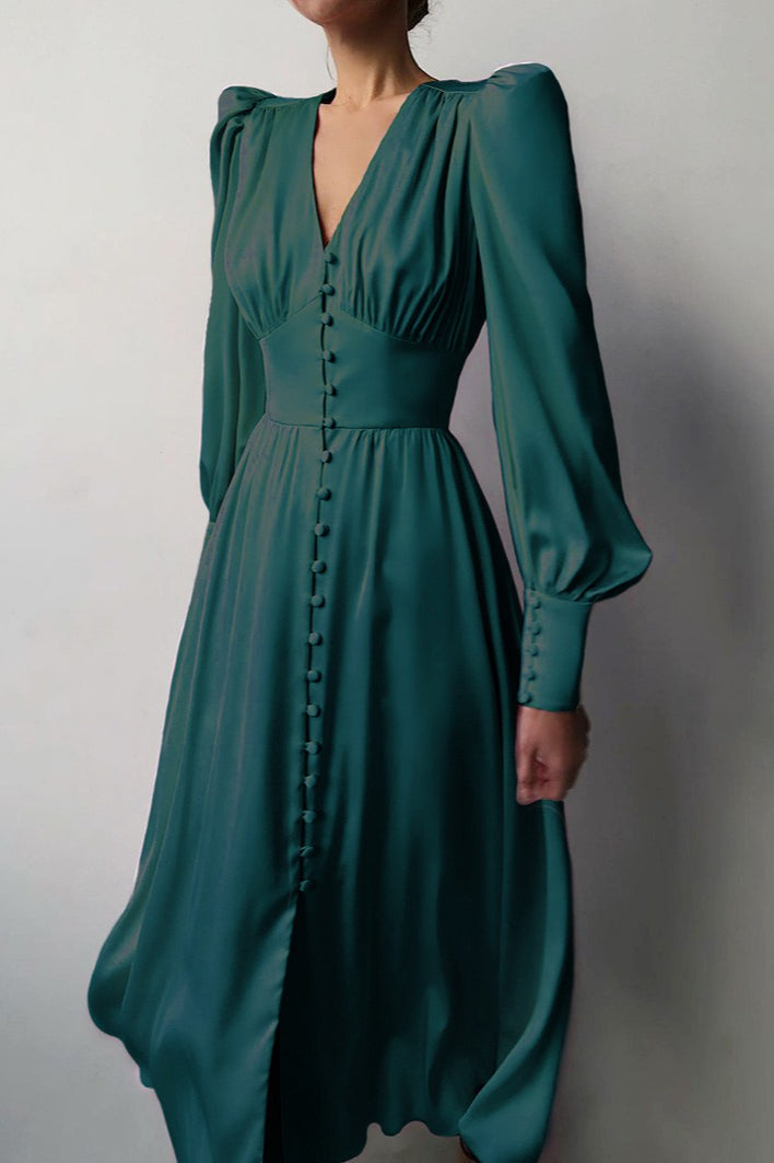 Satin Puff Sleeve Bustier Tailored Midi Dress - View 5