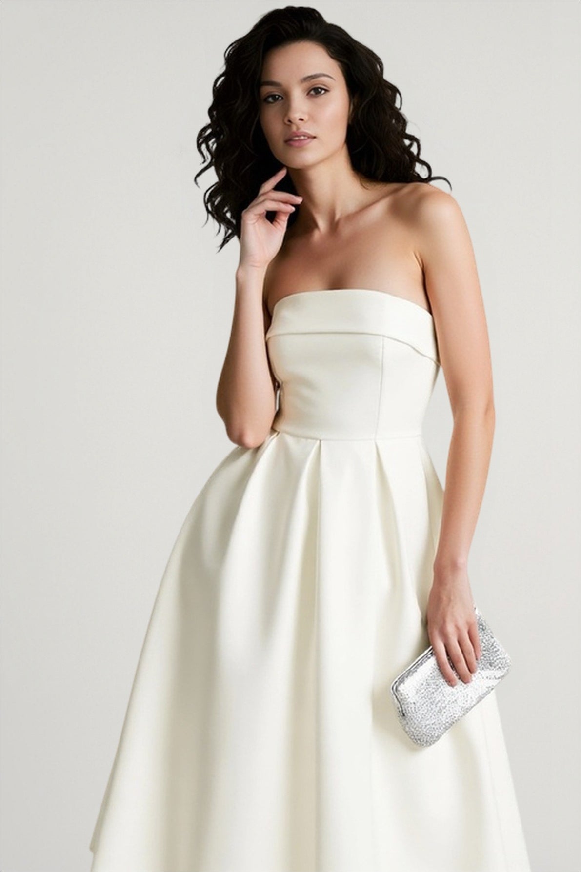 Strapless Fold Over Neck Pleated Fit and Flare Midi Cocktail Dress - View 5