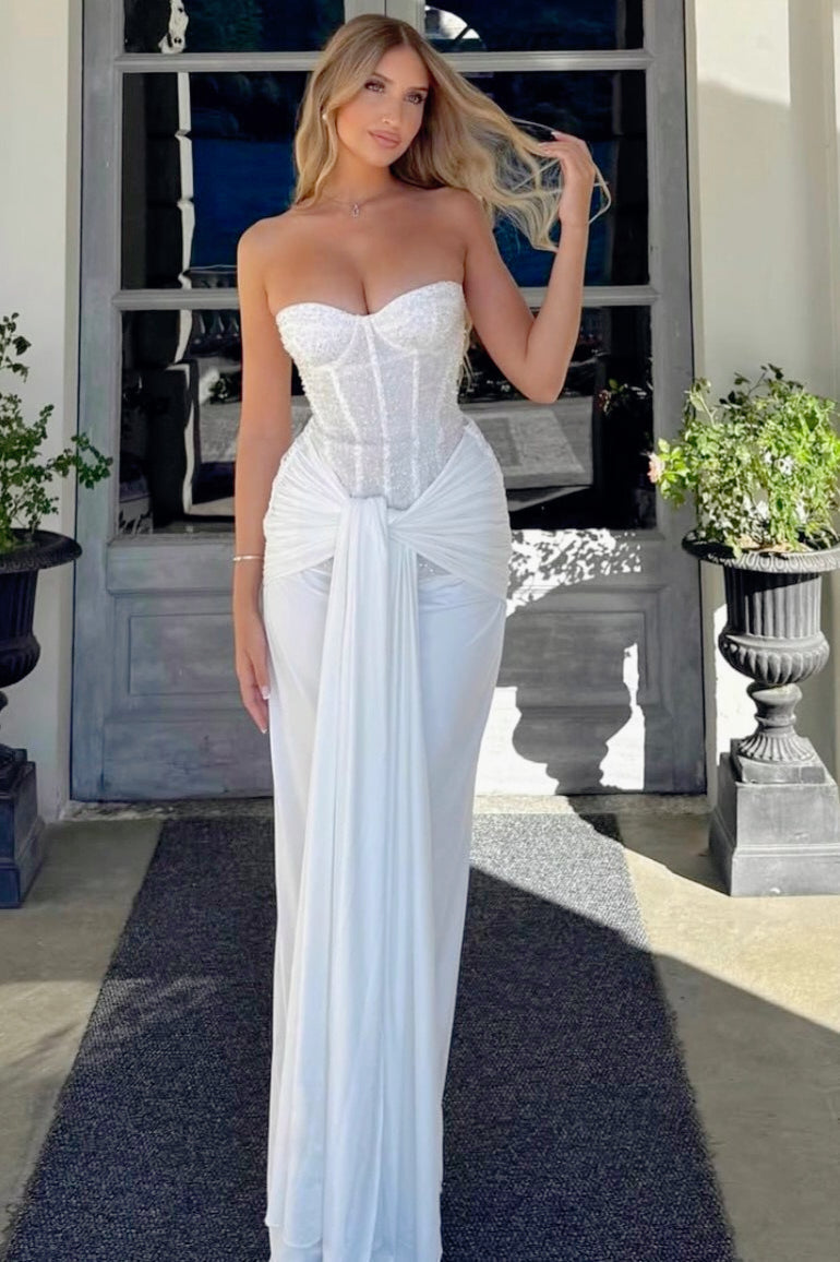 Sequin Strapless Corset Draped High Split Maxi Dress - View 3