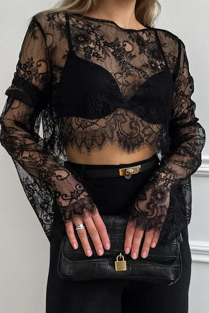 Lace Applique Sheer Tiered Maxi Skirt Set