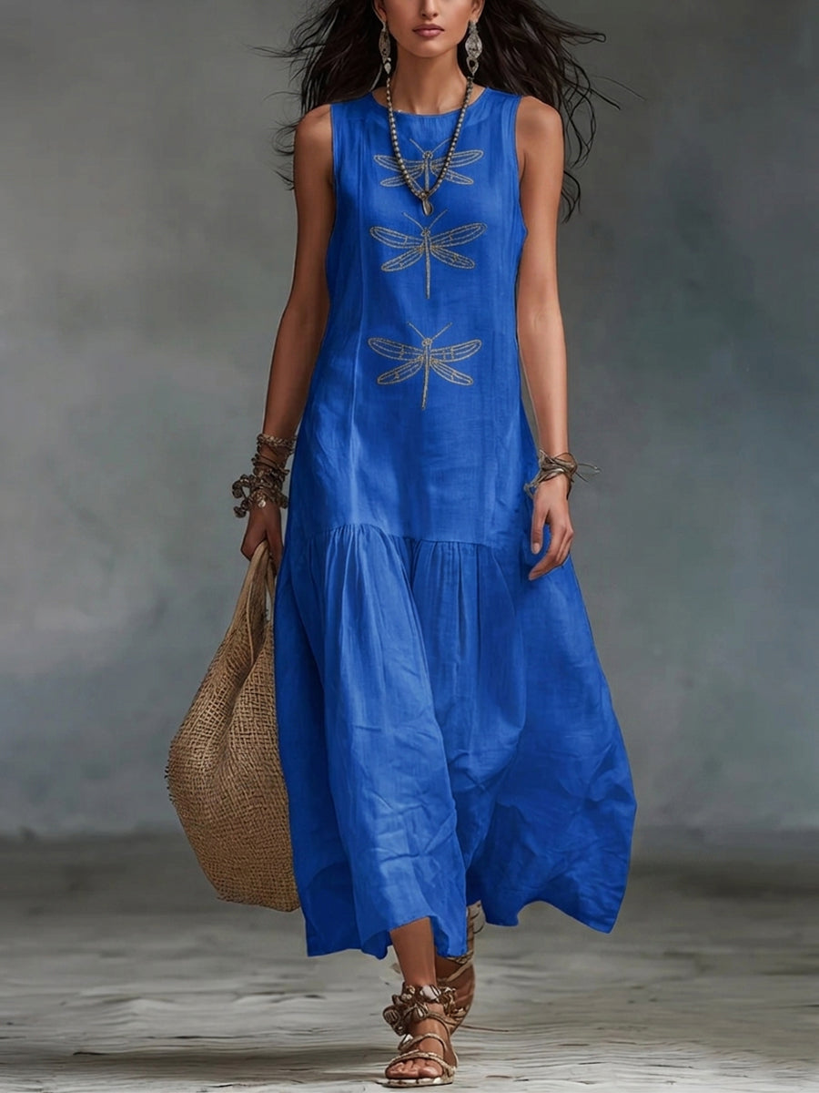 Sleeveless Dragonfly Print Tiered Maxi Dress 2