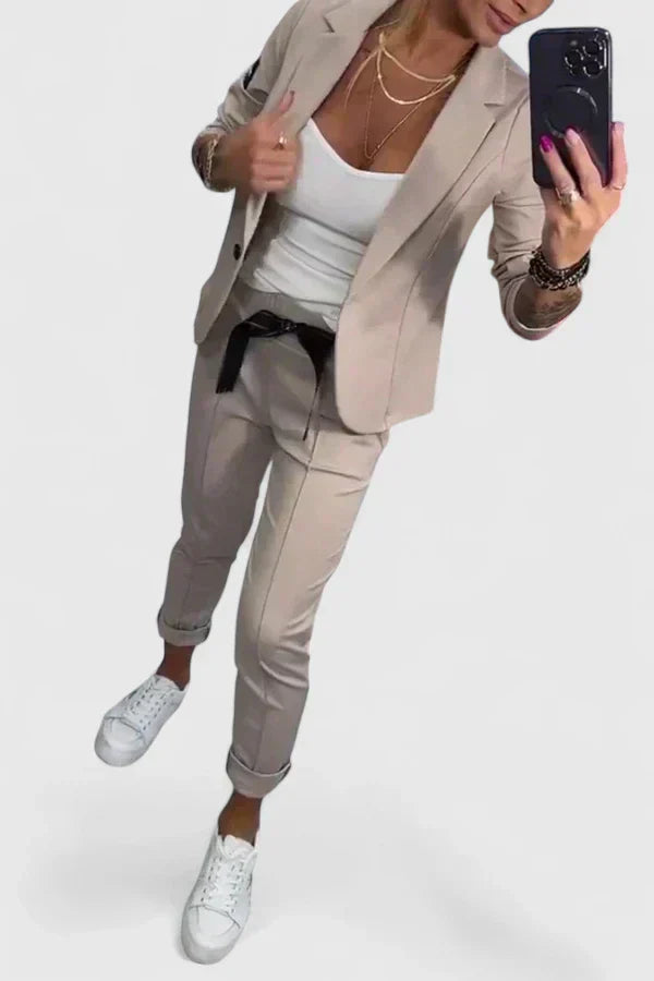 Long Sleeve Blazer and Slim Trousers Two Piece Set 8