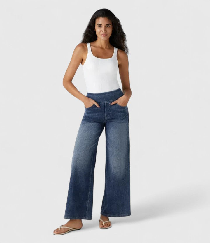 High Waist Wide Leg Washed Jeans 14