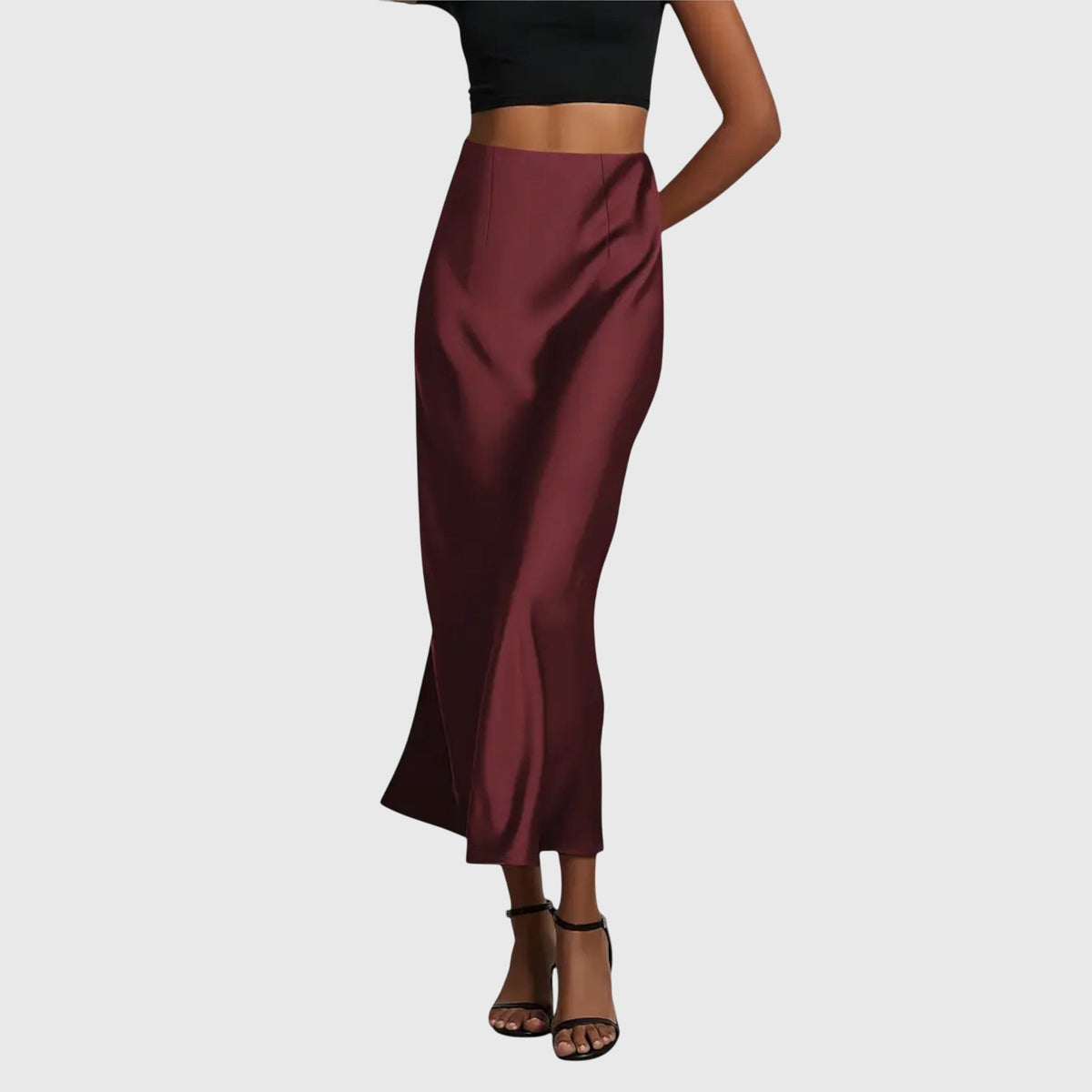 High Waist Satin Fishtail Midi Skirt 6