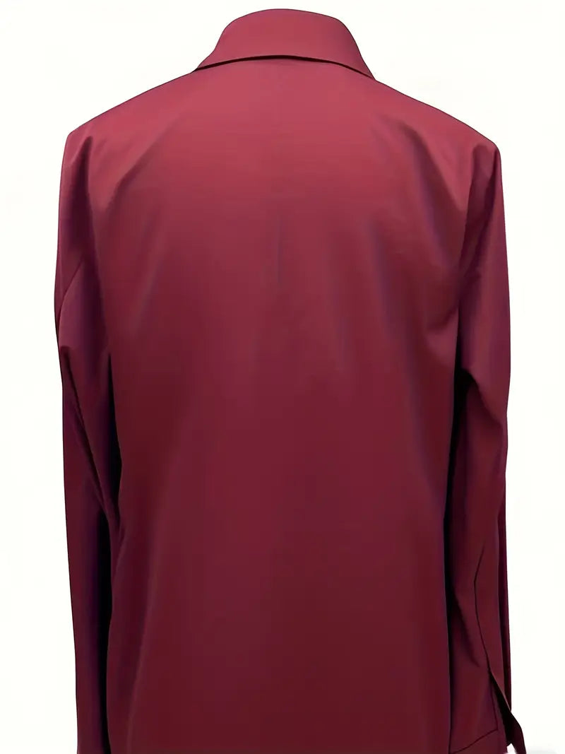 Collared Deep V-Neck Long Sleeve Satin Blouse 50