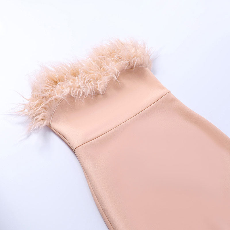 Feather Strapless Slit Bodycon Midi Dress - View 3