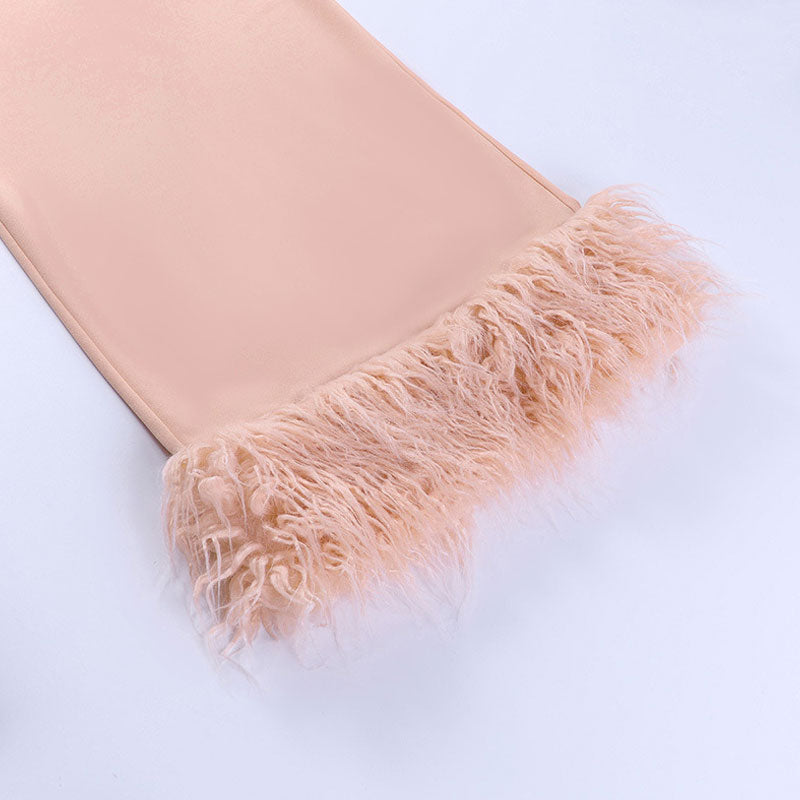 Feather Strapless Slit Bodycon Midi Dress - View 4