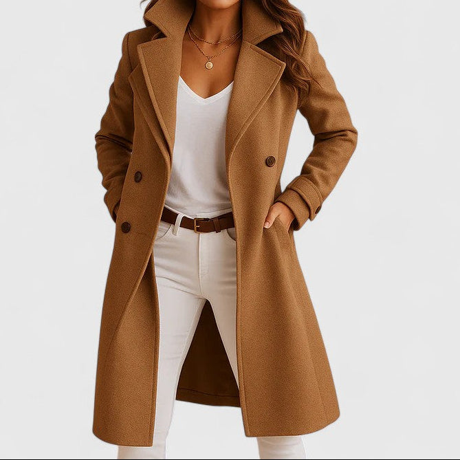 Notch Lapel Single Breasted Wool Look Midi Coat 2