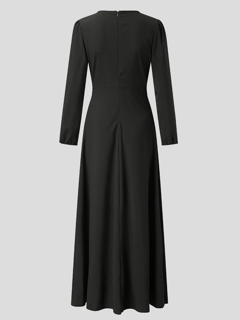 Deep V-Neck Long Sleeve Wrap Tie Belt Fit and Flare Maxi Dress - View 14