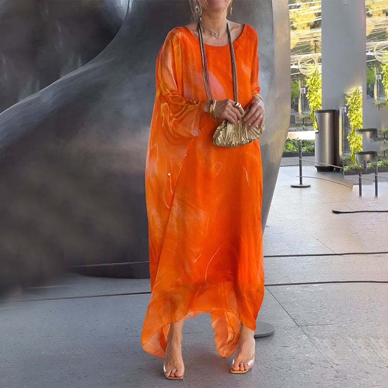 Marble Print Long Sleeve Kaftan Chiffon Maxi Dress - View 4